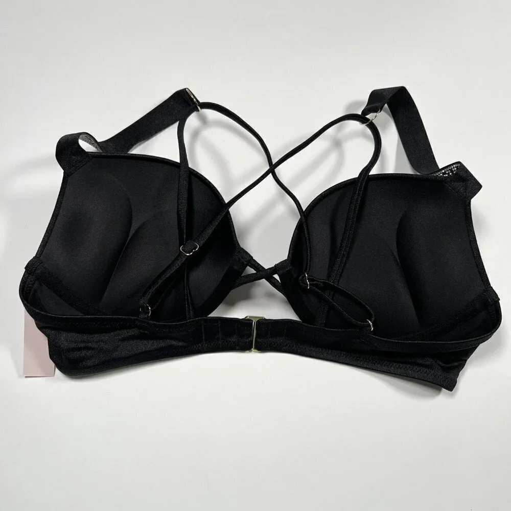 Victoria Secret 34A S Bombshell Push Up Top Bikini Set Shine Strap LOGO Black